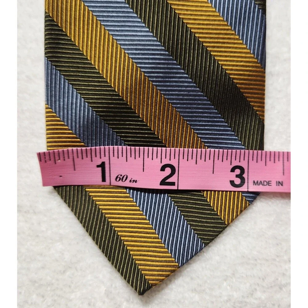 Vintage Christian Dior Tie Gold Brown Blue Stripes Geometric 100% Silk Luxury